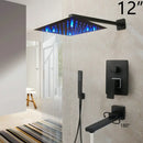 GobekUsa 8/16 Inch Matte Black LED Rainfall Shower Faucet Set