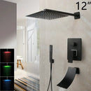 GobekUsa 8/16 Inch Matte Black LED Rainfall Shower Faucet Set