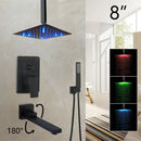 GobekUsa 8/16 Inch Matte Black LED Rainfall Shower Faucet Set