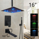 GobekUsa 8/16 Inch Matte Black LED Rainfall Shower Faucet Set