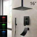GobekUsa 8/16 Inch Matte Black LED Rainfall Shower Faucet Set