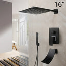 GobekUsa 8/16 Inch Matte Black LED Rainfall Shower Faucet Set