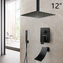 GobekUsa 8/16 Inch Matte Black LED Rainfall Shower Faucet Set