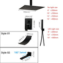 GobekUsa 8/16 Inch Matte Black LED Rainfall Shower Faucet Set