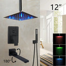 GobekUsa 8/16 Inch Matte Black LED Rainfall Shower Faucet Set