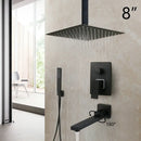 GobekUsa 8/16 Inch Matte Black LED Rainfall Shower Faucet Set