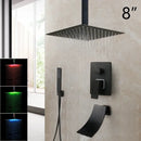 GobekUsa 8/16 Inch Matte Black LED Rainfall Shower Faucet Set