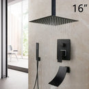 GobekUsa 8/16 Inch Matte Black LED Rainfall Shower Faucet Set