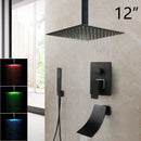 GobekUsa 8/16 Inch Matte Black LED Rainfall Shower Faucet Set