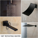 GobekUsa 8/16 Inch Matte Black LED Rainfall Shower Faucet Set