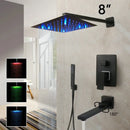 GobekUsa 8/16 Inch Matte Black LED Rainfall Shower Faucet Set