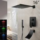 GobekUsa 8/16 Inch Matte Black LED Rainfall Shower Faucet Set