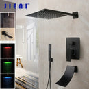 GobekUsa 8/16 Inch Matte Black LED Rainfall Shower Faucet Set