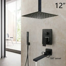 GobekUsa 8/16 Inch Matte Black LED Rainfall Shower Faucet Set