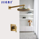 GobekUsa 8" Antique Brass Round Wall Mounted Bathroom Shower Faucet Set with Rainfall Head & Hand Shower