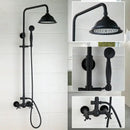 GobekUsa 8" Black Rain Shower Head Set with Hand Spray and Mixer Faucet