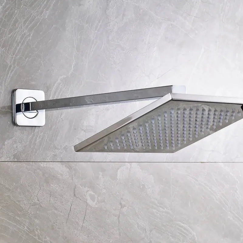 GobekUsa 8" Brass Square LED Rainfall Shower Head with Wall Mount Arm Pipe, photo 5 of 10