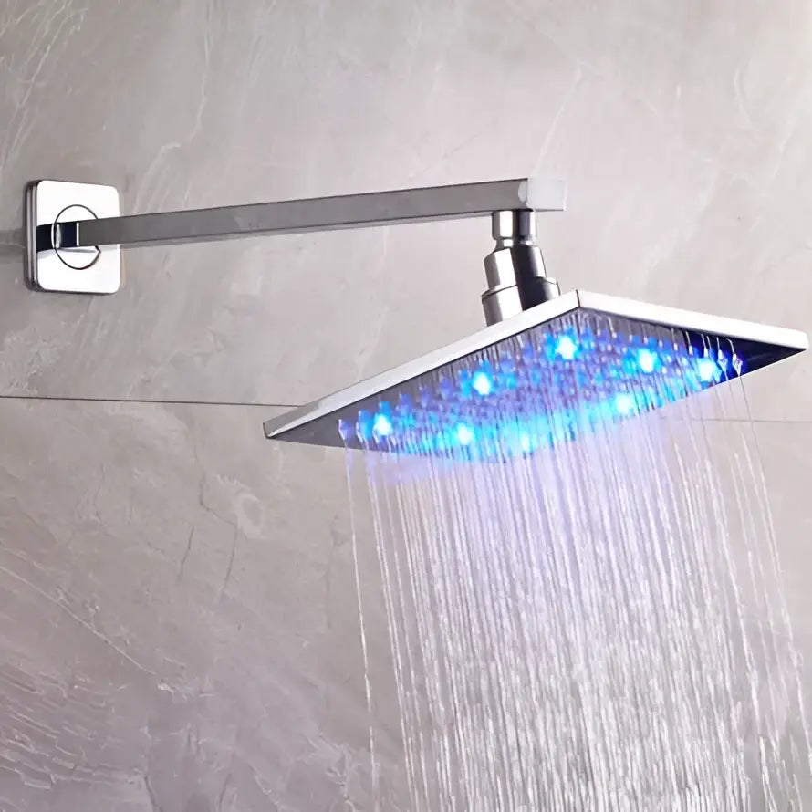 GobekUsa 8" Brass Square LED Rainfall Shower Head with Wall Mount Arm Pipe, photo 9 of 10