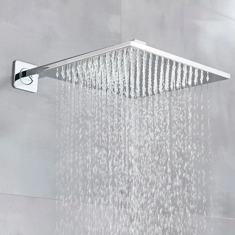 GobekUsa 8" Brass Square LED Rainfall Shower Head with Wall Mount Arm Pipe, photo 7 of 10