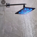 GobekUsa 8" Brass Square LED Rainfall Shower Head with Wall Mount Arm Pipe