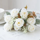 White rose and brown leaf peony silk bouquet wedding home decoration by Decorbites