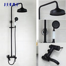 GobekUsa 8 Inch Matte Black Shower Faucet Set with Hand Spray and Rainfall Head