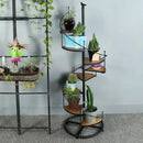 GobekUsa 8-Layer Stair Shape Iron Plant Stand with Wood Plate