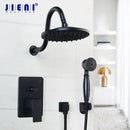 GobekUsa 8" Matte Black Wall Mounted Rainfall Shower Faucet Set with Handheld Shower