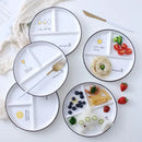 Illustrated white & black round grid plate dining room ceramic dish by Decorbites