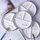 Illustrated white & black round grid plate dining room ceramic dish by Decorbites