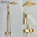 GobekUsa 8" Square Rainfall Shower Faucet Set with Handshower - Wall Mount Single Handle