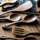 GobekUsa 9-Piece Wooden Cooking Utensils Set with Holder - Teak Kitchen Tools