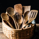 GobekUsa 9-Piece Wooden Cooking Utensils Set with Holder - Teak Kitchen Tools