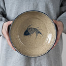GobekUsa 9" Retro Ceramic Ramen Noodle Bowl - Japanese Style Soup Bowl for Pickled Cabbage Fish