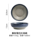 GobekUsa 9" Retro Ceramic Ramen Noodle Bowl - Japanese Style Soup Bowl for Pickled Cabbage Fish