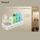 White and orange suction cup bathroom shelf storage rack by Decorbites