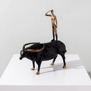 GobekUsa Abstract Black Yak Golden Cow Sculpture Decorative Metal Figurine