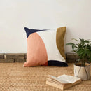 Modern navy & peach abstract embroidered pillow cover living room by Decorbites
