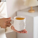 Abstract face white ceramic mug dining room geometric teacup by Decorbites