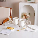 Abstract face white ceramic mug dining room geometric teacup by Decorbites