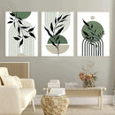 GobekUsa Abstract Green Plants Wall Art Trio