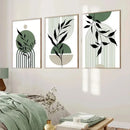 GobekUsa Abstract Green Plants Wall Art Trio