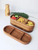 Natural acacia wood oval three compartment dip plate dining room tray by Decorbites