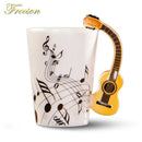 White and yellow acoustic guitar mug kitchen ceramic music cup by Decorbites