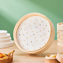 White perforated bamboo air fryer steamer liners kitchen baking papers by Decorbites