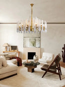 GobekUsa Alabaster Gold Chrome Chandelier Suspension Luminaire for Living Room