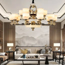 GobekUsa All Copper Jade Chandelier for Living Room, Villa Duplex Multi-storey Lighting