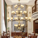 GobekUsa All Copper Jade Chandelier for Living Room, Villa Duplex Multi-storey Lighting