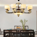 GobekUsa All Copper Jade Chandelier for Living Room, Villa Duplex Multi-storey Lighting