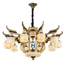 GobekUsa All Copper Jade Chandelier for Villa Living Room, Dining Room - Chinese Style Duplex Copper Lamp